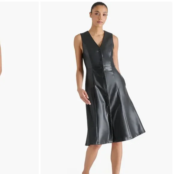 8 Steve Madden Bridgette Vegan Leather A-line Dress - Picture 2 of 10
